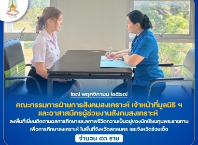 <strong>อ่านเพิ่มเติมเกี่ยวกับ</strong><br>คณะกรรมการฝ่ายการสังคมสงเคราะห์ เจ้าหน้าที่มูลนิธิ ฯ และอาสาสมัครผู้ช่วยงานสังคมสงเคราะห์ ลงพื้นที่เยี่ยมติดตามผลการศึกษาและสภาพชีวิตความเป็นอยู่ของนักเรียนทุนพระราชทานเพื่อการศึกษาสงเคราะห์ คณะกรรมการฝ่ายการสังคมสงเคราะห์ เจ้าหน้าที่มูลนิธิ ฯ และอาสาสมัครผู้ช่วยงานสังคมสงเคราะห์ ลงพื้นที่เยี่ยมติดตามผลการศึกษาและสภาพชีวิตความเป็นอยู่ของนักเรียนทุนพระราชทานเพื่อการศึกษาสงเคราะห์