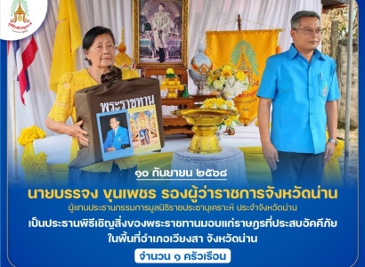 <strong>อ่านเพิ่มเติมเกี่ยวกับ</strong><br>นายบรรจง ขุนเพชร รองผู้ว่าราชการจังหวัดน่าน ผู้แทนประธานกรรมการมูลนิธิราชประชานุเคราะห์ ประจำจังหวัดน่าน เชิญสิ่งของพระราชทานมอบแก่ราษฎรที่ประสบอัคคีภัย ในพื้นที่จังหวัดน่าน นายบรรจง ขุนเพชร รองผู้ว่าราชการจังหวัดน่าน ผู้แทนประธานกรรมการมูลนิธิราชประชานุเคราะห์ ประจำจังหวัดน่าน เชิญสิ่งของพระราชทานมอบแก่ราษฎรที่ประสบอัคคีภัย ในพื้นที่จังหวัดน่าน