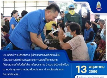 <strong>อ่านเพิ่มเติมเกี่ยวกับ</strong><br>นายนิรัตน์ พงษ์สิทธิถาวร ผู้ว่าราชการจังหวัดเชียงใหม่ เป็นประธานเชิญสิ่งของพระราชทาน มอบให้แก่ราษฎรที่ประสบวาตภัยในพื้นที่อำเภอไชยปราการ นายนิรัตน์ พงษ์สิทธิถาวร ผู้ว่าราชการจังหวัดเชียงใหม่ เป็นประธานเชิญสิ่งของพระราชทาน มอบให้แก่ราษฎรที่ประสบวาตภัยในพื้นที่อำเภอไชยปราการ